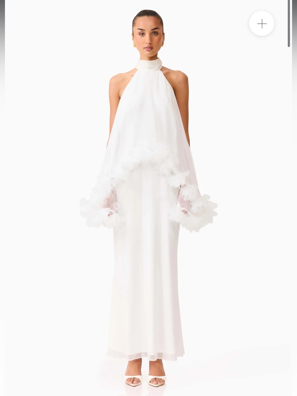 elliatt poppy white 3d floral trim hi-lo cape gown statement maxi dress XS NEW